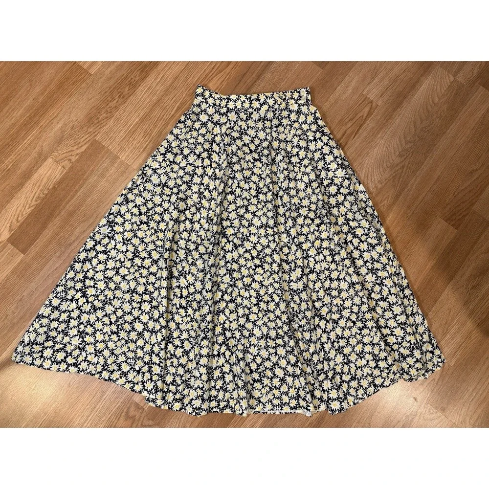 VTG 80s 90s JH Collectibles 10 Navy Blue Yellow White Floral Skirt Set Union Tag